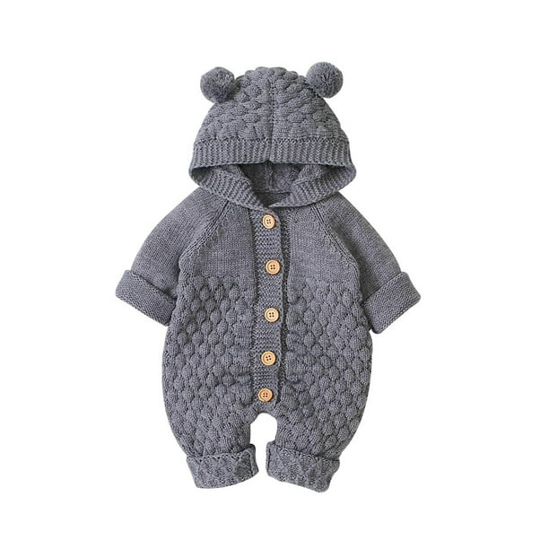 Petyoung Baby Knitted Sweater Romper Longsleeve Hooded Jumpsuit for 3-24M Baby Boy Girls